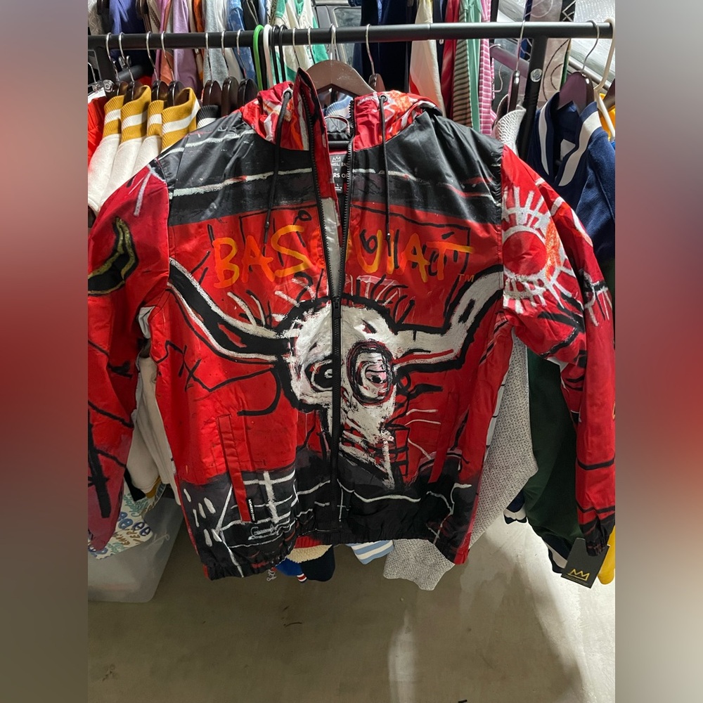 Members Only x Jean-Michel Basquiat Hooded Red Black Jacket Men's Size Large